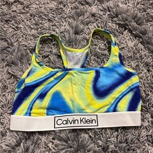 Calvin Klein Blue Yellow Swirl Logo Sports Bra